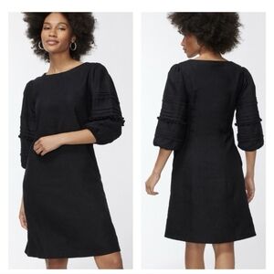 Chico's Black 100% Linen A-Line Dress with 3/4 Puff Sleeves